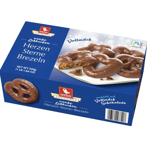 [892882] Herzen Sterne Brezeln Lebkuchen mit Vollmilchschokolade 500g